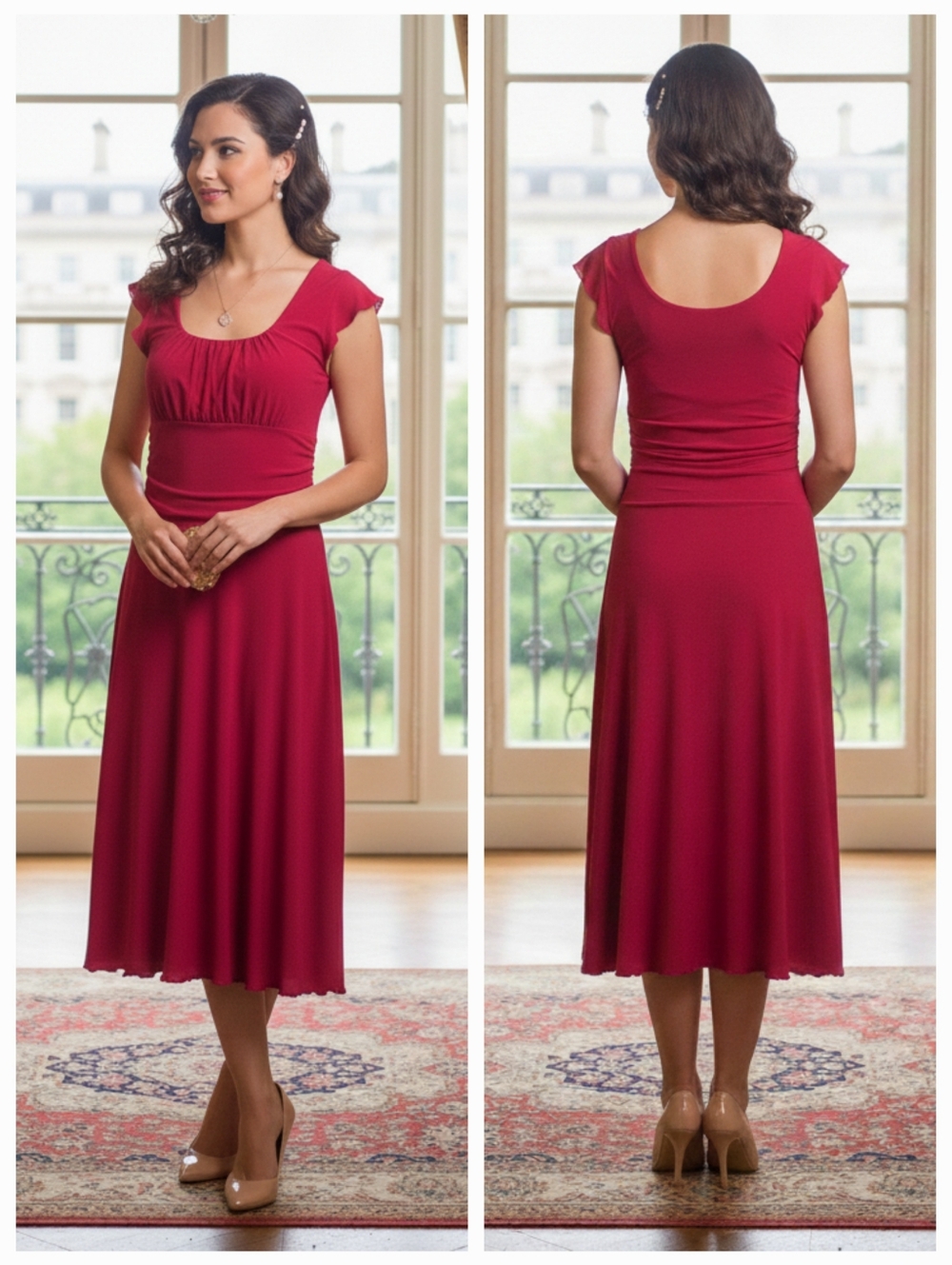 NWT Joseph Ribkoff 8 Timeless Romantic Formal Silky Knit Empire Waist Midi Dress